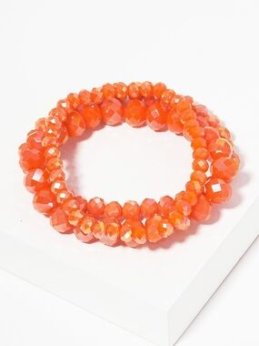 3pc Faceted Orange Beaded Stretch Bracelet Set - Unbranded